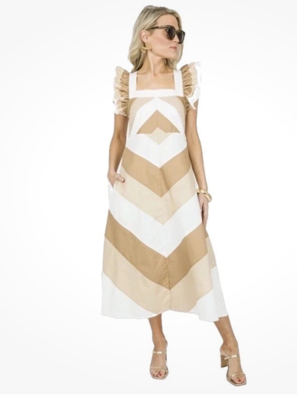 NWT Sophie the Label Jamie Dress Color blocked Midi Ruffle Sleeve sz M